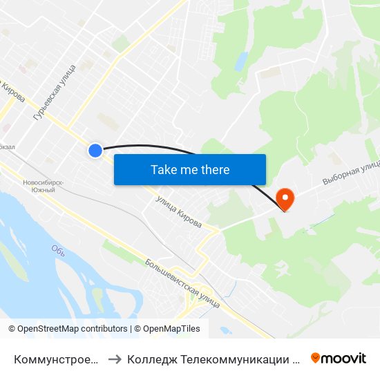 Коммунстроевская Ул. to Колледж Телекоммуникации И Информатики map