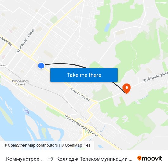 Коммунстроевская Ул. to Колледж Телекоммуникации И Информатики map