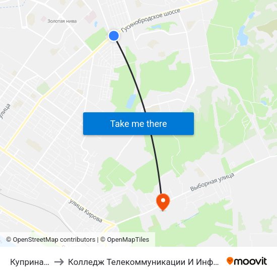 Куприна Ул. to Колледж Телекоммуникации И Информатики map