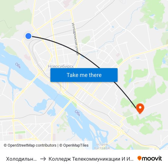 Холодильная Ул. to Колледж Телекоммуникации И Информатики map