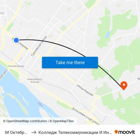 М Октябрьская to Колледж Телекоммуникации И Информатики map