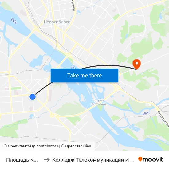 Площадь К.Маркса to Колледж Телекоммуникации И Информатики map