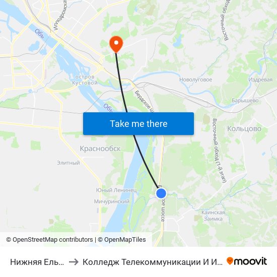 Нижняя Ельцовка to Колледж Телекоммуникации И Информатики map