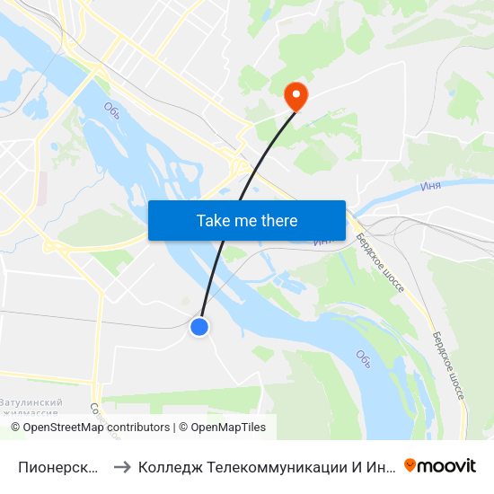 Пионерская Ул. to Колледж Телекоммуникации И Информатики map