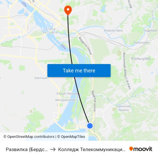 Развилка (Бердское Шоссе) to Колледж Телекоммуникации И Информатики map
