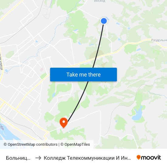 Больница №4 to Колледж Телекоммуникации И Информатики map