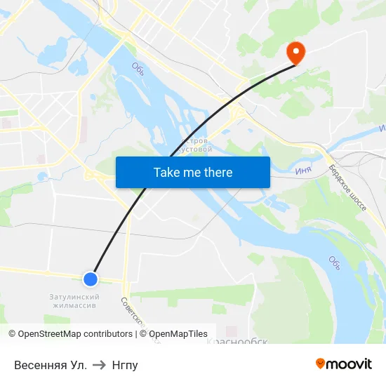 Весенняя Ул. to Нгпу map