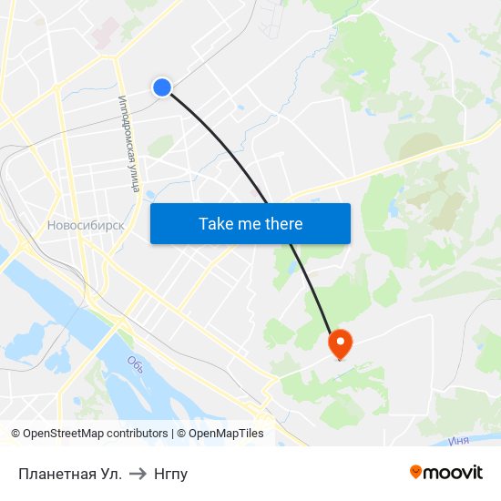 Планетная Ул. to Нгпу map