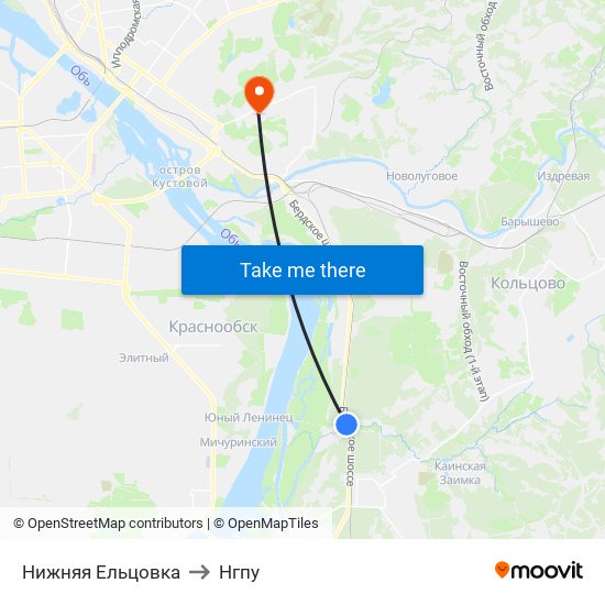 Нижняя Ельцовка to Нгпу map