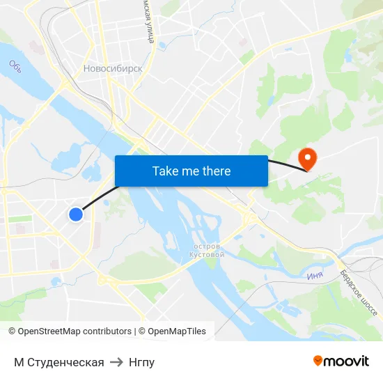 М Студенческая to Нгпу map