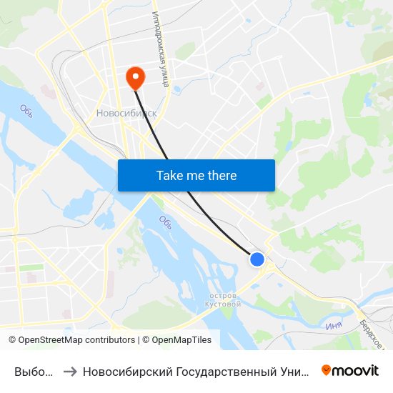 Выборная Ул. to Новосибирский Государственный Университет Экономики И Управления map