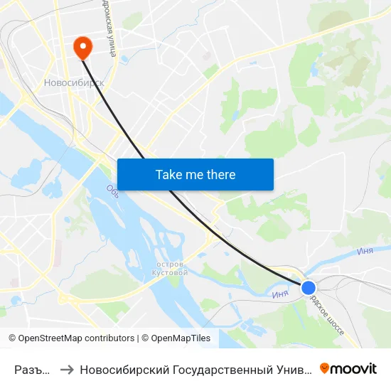 Разъезд Иня to Новосибирский Государственный Университет Экономики И Управления map