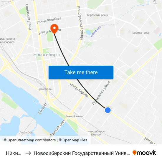Никитина Ул. to Новосибирский Государственный Университет Экономики И Управления map