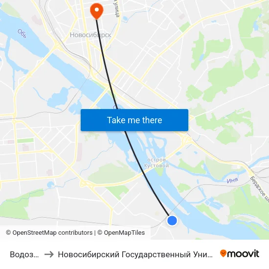 Водозабор Ул. to Новосибирский Государственный Университет Экономики И Управления map