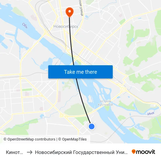 Кинотеатр Обь to Новосибирский Государственный Университет Экономики И Управления map