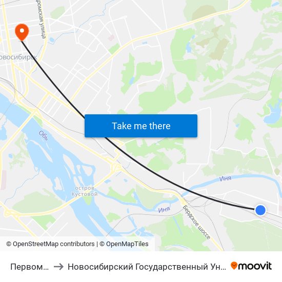 Первомайская Ул. to Новосибирский Государственный Университет Экономики И Управления map
