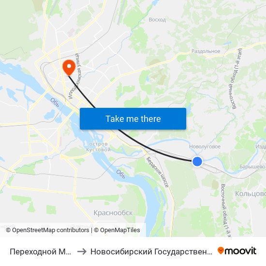 Переходной Мост (Первомайская Ул.) to Новосибирский Государственный Университет Экономики И Управления map