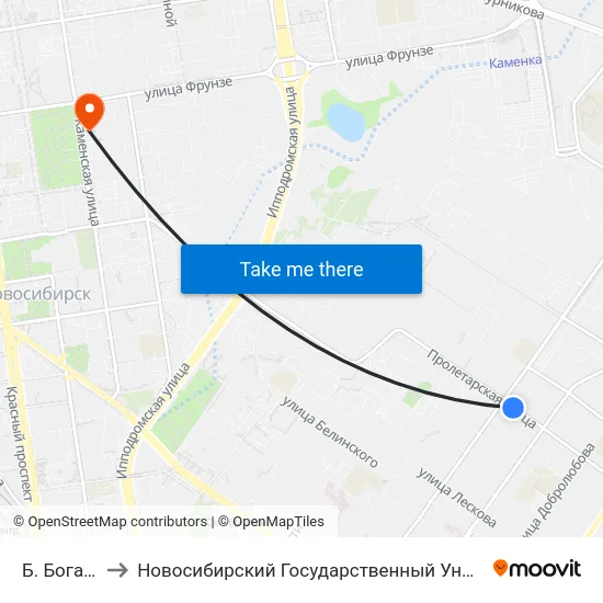 Б. Богаткова Ул. to Новосибирский Государственный Университет Экономики И Управления map