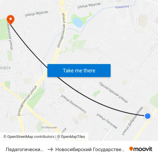 Педагогический Лицей Им. А.С.Пушкина to Новосибирский Государственный Университет Экономики И Управления map