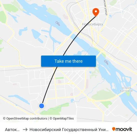 Автокомбинат to Новосибирский Государственный Университет Экономики И Управления map