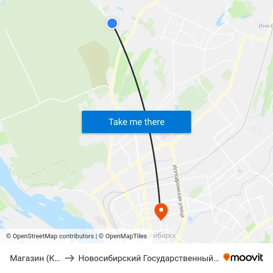 Магазин (Карьер Мочище) to Новосибирский Государственный Университет Экономики И Управления map