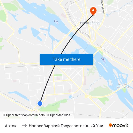 Автокомбинат to Новосибирский Государственный Университет Экономики И Управления map