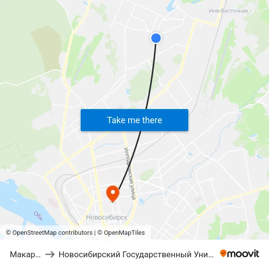 Макаренко Ул. to Новосибирский Государственный Университет Экономики И Управления map
