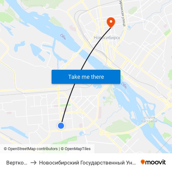 Вертковская Ул. to Новосибирский Государственный Университет Экономики И Управления map