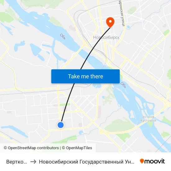 Вертковская Ул. to Новосибирский Государственный Университет Экономики И Управления map