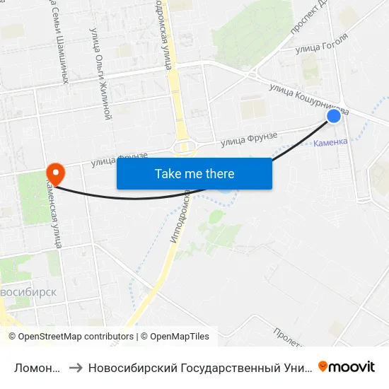 Ломоносова Ул. to Новосибирский Государственный Университет Экономики И Управления map