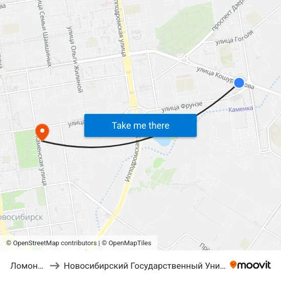 Ломоносова Ул. to Новосибирский Государственный Университет Экономики И Управления map