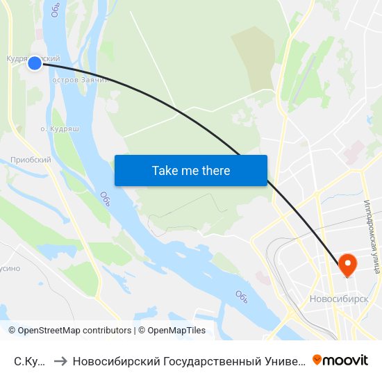 С.Кудряши to Новосибирский Государственный Университет Экономики И Управления map