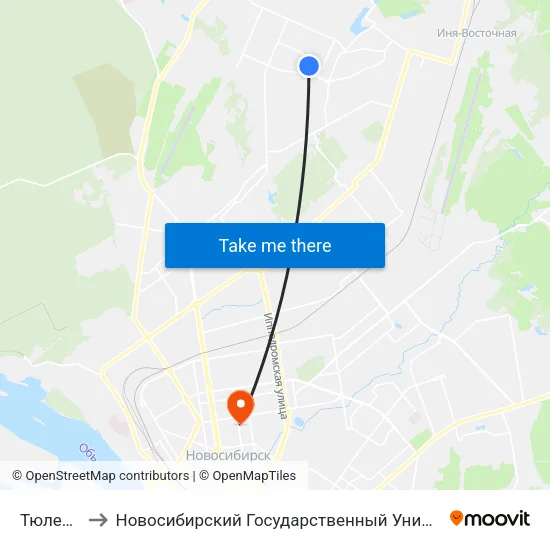Тюленина Ул. to Новосибирский Государственный Университет Экономики И Управления map