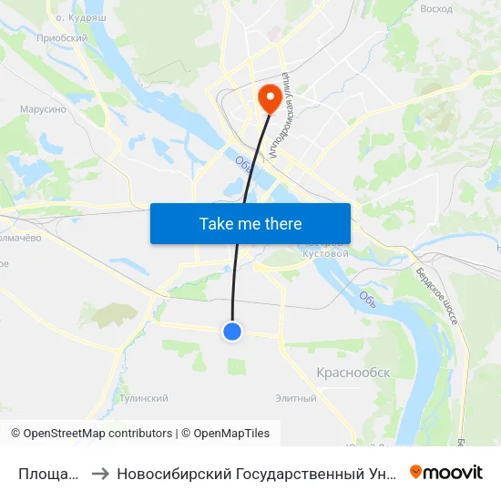 Площадь Кирова to Новосибирский Государственный Университет Экономики И Управления map