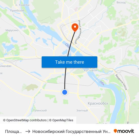 Площадь Кирова to Новосибирский Государственный Университет Экономики И Управления map