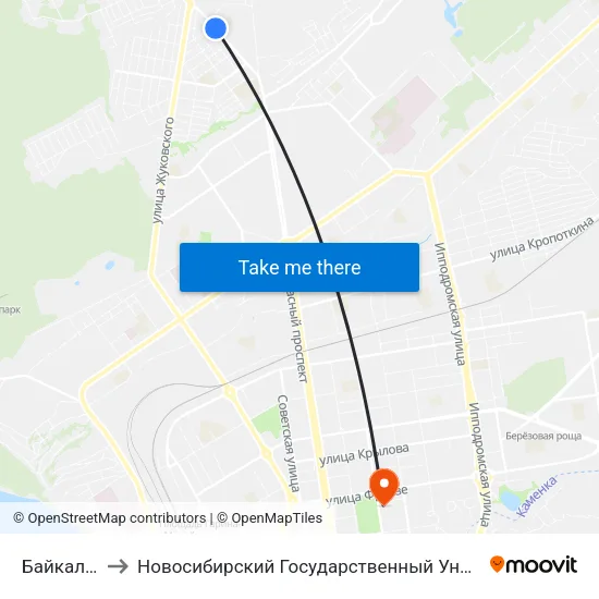 Байкальская Ул. to Новосибирский Государственный Университет Экономики И Управления map