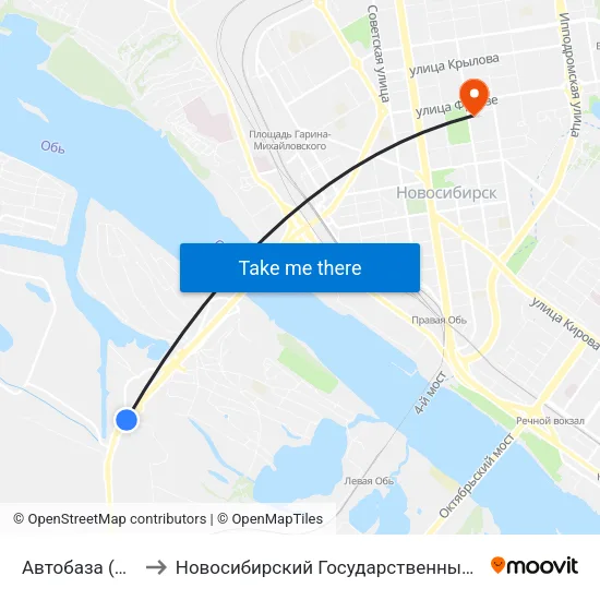 Автобаза (Энергетиков Ул.) to Новосибирский Государственный Университет Экономики И Управления map