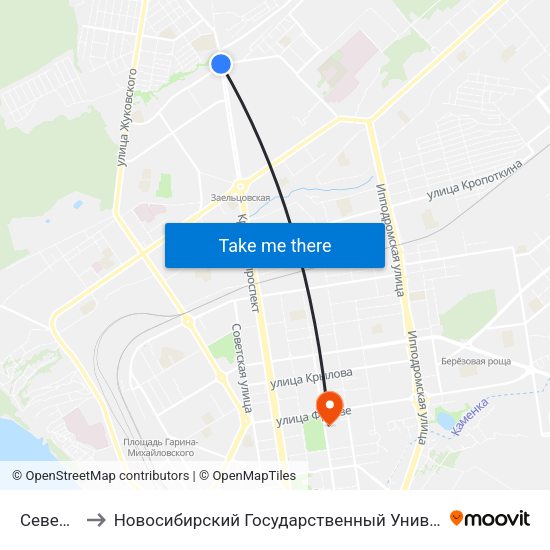 Северная Ул. to Новосибирский Государственный Университет Экономики И Управления map