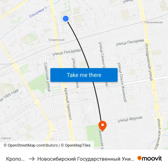Кропоткина Ул. to Новосибирский Государственный Университет Экономики И Управления map