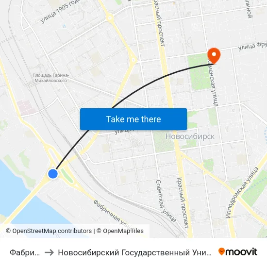 Фабричная Ул. to Новосибирский Государственный Университет Экономики И Управления map