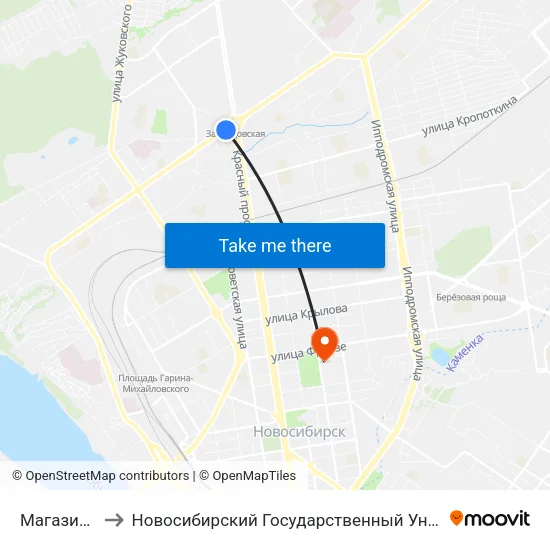 Магазин Чемпион to Новосибирский Государственный Университет Экономики И Управления map