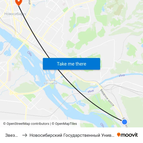 Звездная Ул. to Новосибирский Государственный Университет Экономики И Управления map