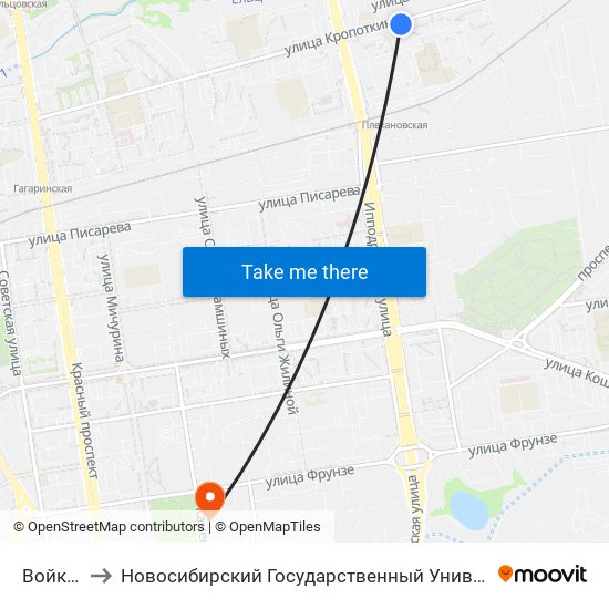 Войкова Ул. to Новосибирский Государственный Университет Экономики И Управления map