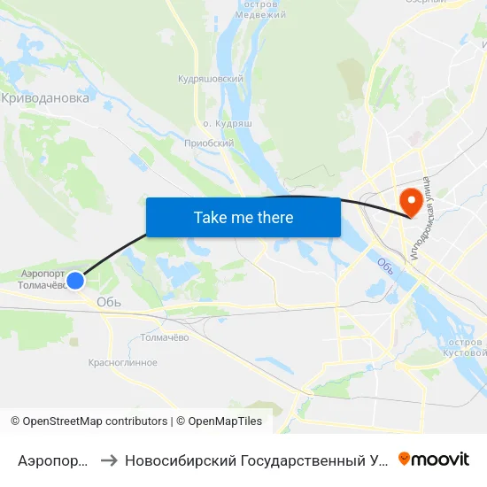 Аэропорт Толмачево to Новосибирский Государственный Университет Экономики И Управления map