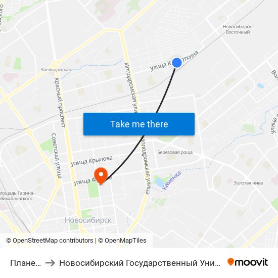 Планетная Ул. to Новосибирский Государственный Университет Экономики И Управления map