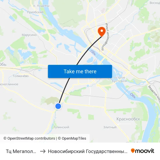 Тц Мегаполис Столовая №42 to Новосибирский Государственный Университет Экономики И Управления map