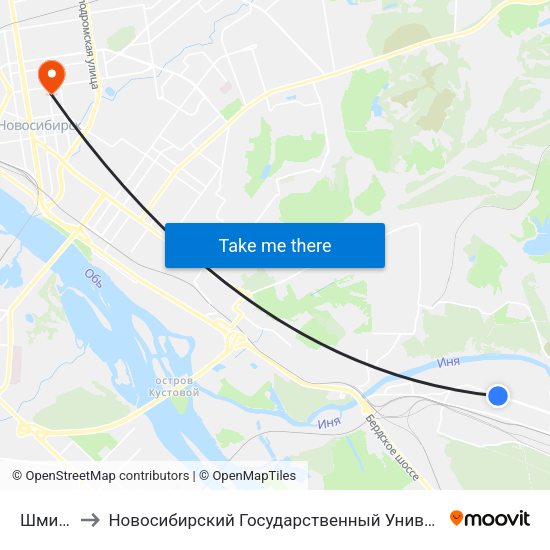 Шмидта Ул. to Новосибирский Государственный Университет Экономики И Управления map