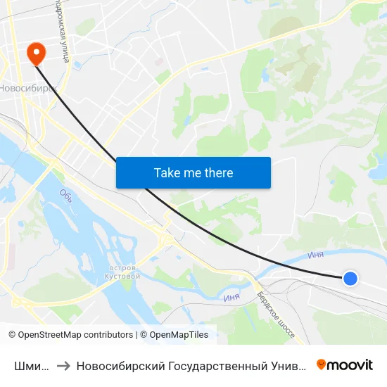 Шмидта Ул. to Новосибирский Государственный Университет Экономики И Управления map