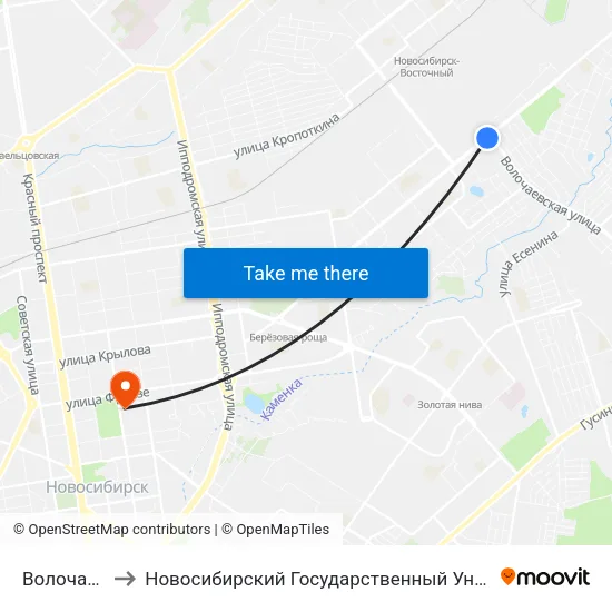 Волочаевская Ул. to Новосибирский Государственный Университет Экономики И Управления map