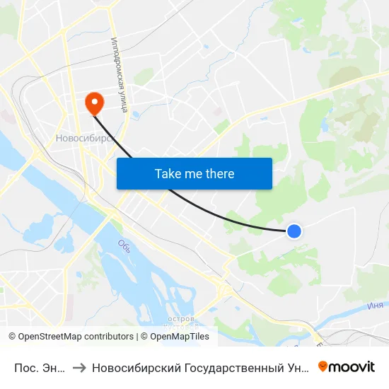Пос. Энергетиков to Новосибирский Государственный Университет Экономики И Управления map